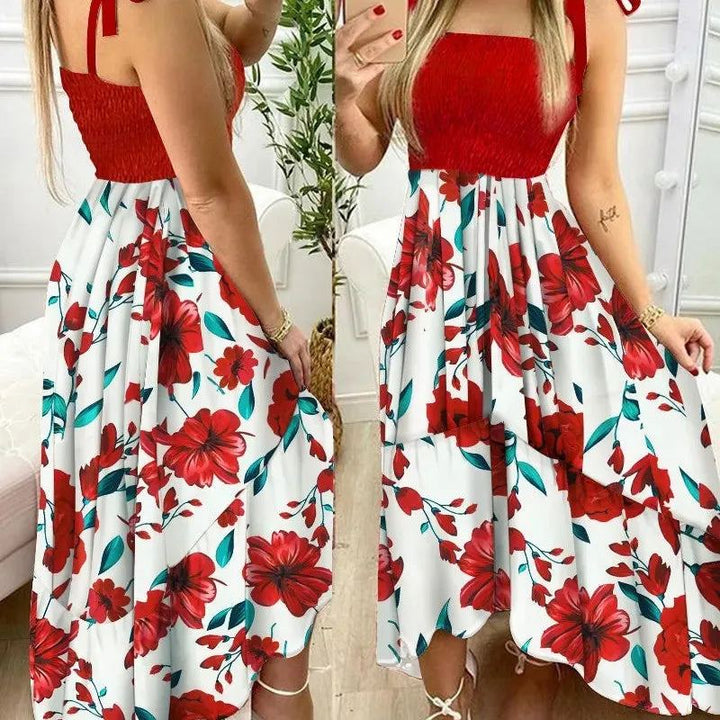 Summer Women's 2022 new irregular strapless halter sleeveless long dress Sling Patchwork Print Irregular Tube Top Dress