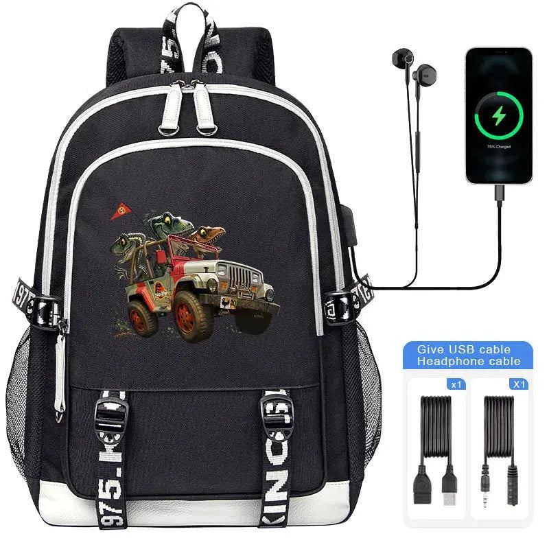 Jurassic World Indominus Rex Hybrid Predator Boy Girl Backpack Kids USB Book Bag Men large capacity Traveling Backpack