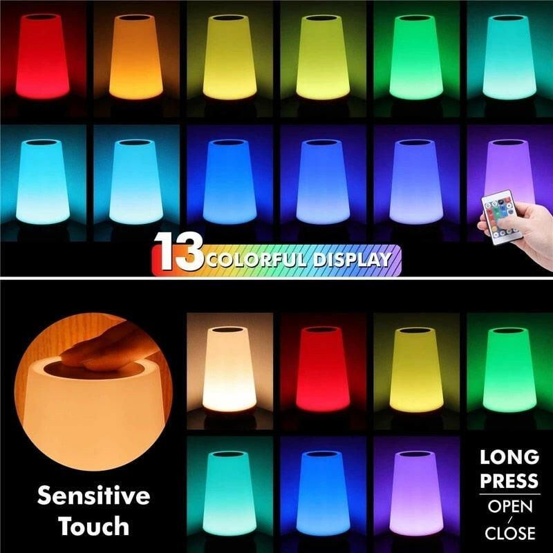Table Lamp Bedside Lamp For Bedroom 13 Color Changing Touch Night Light RGB Remote Dimmable USB Rechargeable Portable Room Light