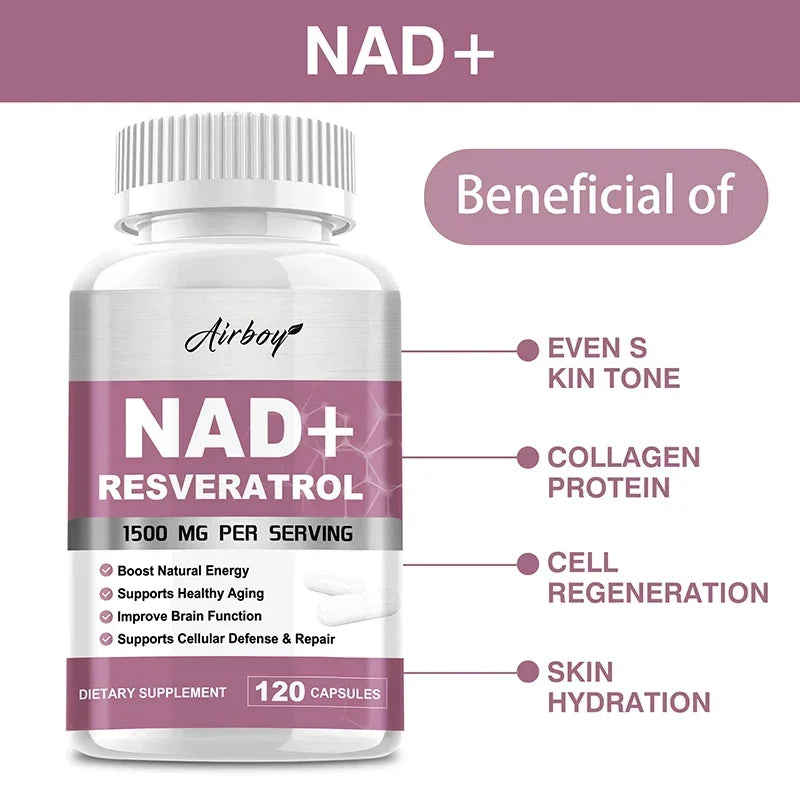 NAD+ Resveratrol Supplements - Natural Energy, Anti-aging and Cellular Health, Strengthens The Immune System