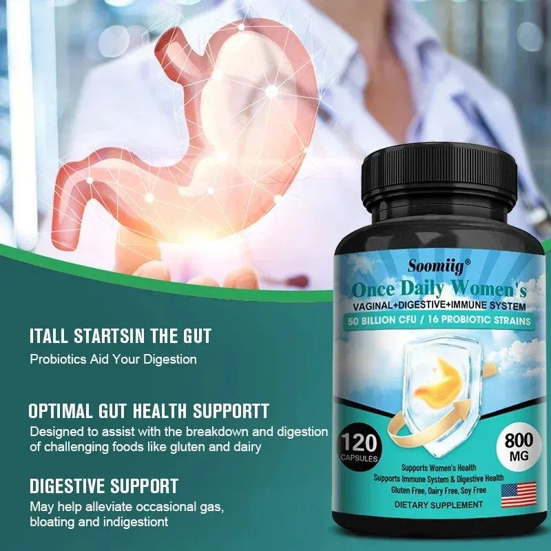 50 Billion CFU Probiotics Multi Capsules, 16 Probiotic Strains, Daily Dietary Supplement for Women, Non-GMO, Gluten-Free
