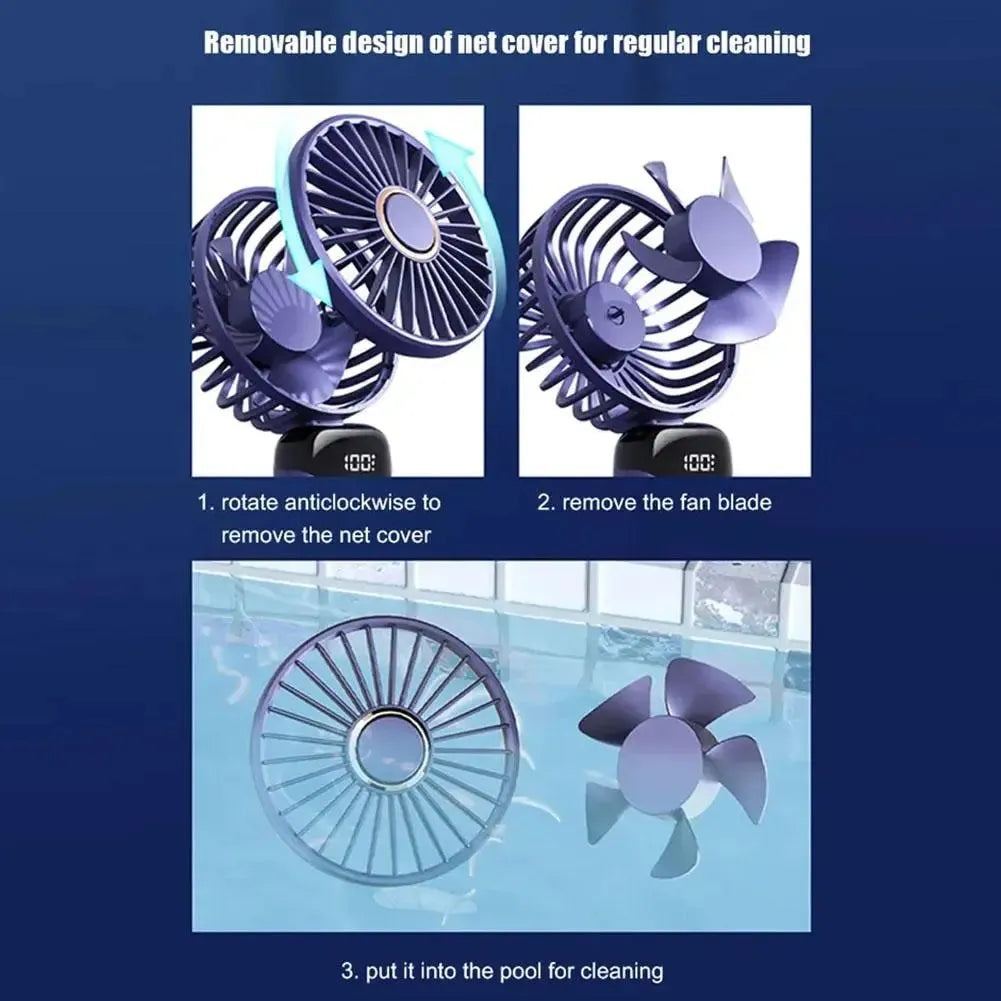 Portable Handheld Fold Electric Fan With Neck Lanyard