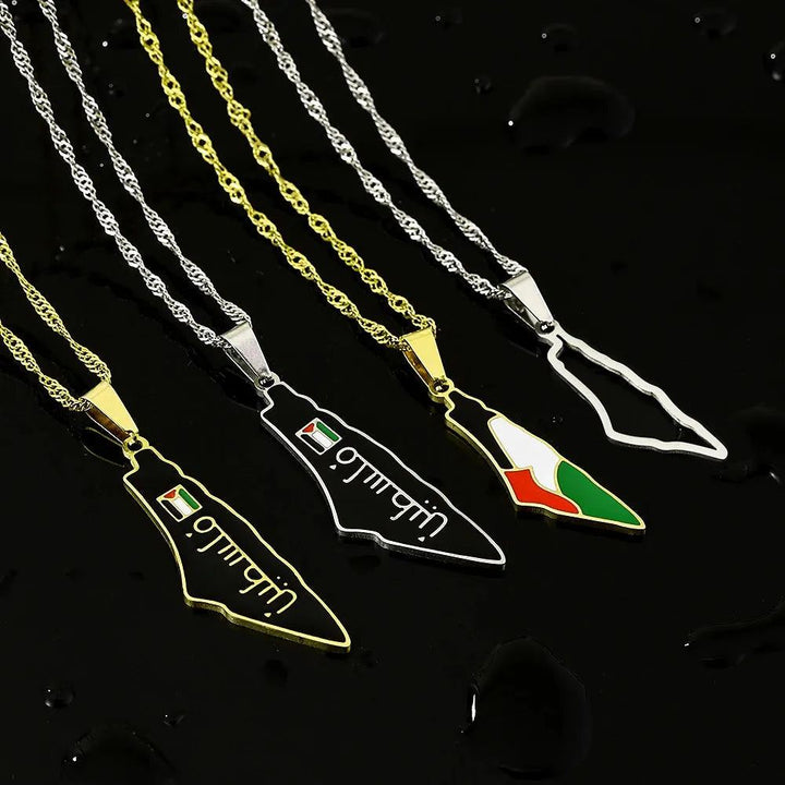 Fashion State of Palestine Map Flag Pendant Necklace Stainless Steel Men Women Country Map Ethnic Jewelry Gift