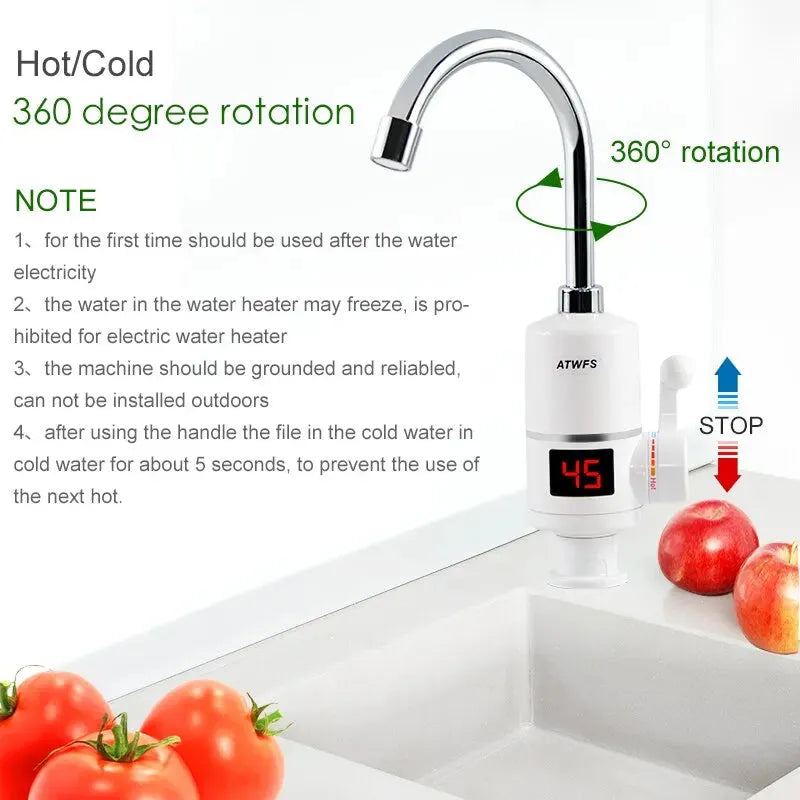 ATWFS Instant Hot Water Heater Tap Fast Instantaneous Thermostat for Water Heater 3000w Electrical Faucet Temperature Display