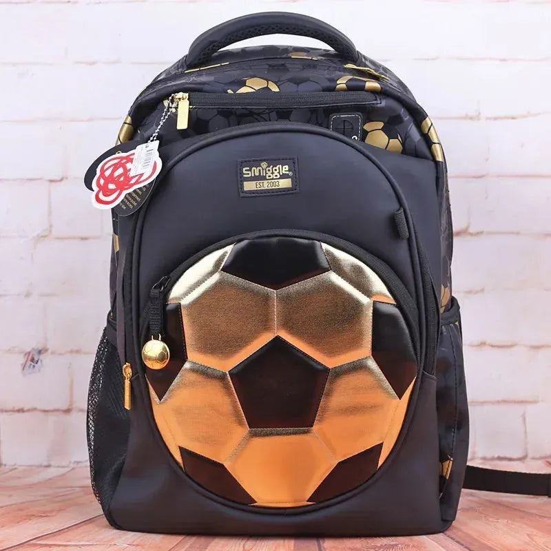 Australian Smiggle Gold Football 18th Anniversary Children'S Students Lightweight Large Capacity Backpack, Pen Bag, Water Cup