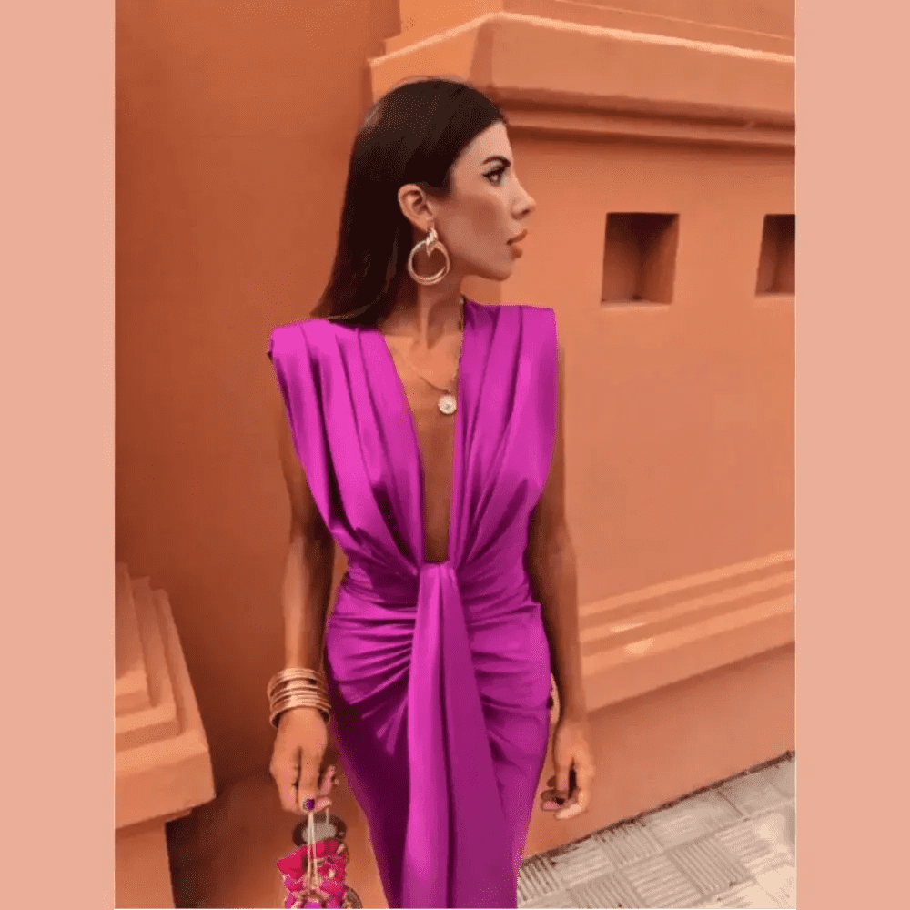 Sexy Solid Pleated Lace Up Deep V Neck Dress Women High Waisted Sleeveless Split Slim Vestidos Lady Party Banquet Dresses 2024