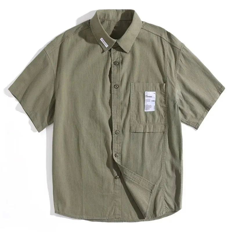 2023 Vintage Short Sleeve Social Shirt Men's Loose Casual Cardigan Cargo Shirt Summer Fashion Preppy Streetwear Plain Blouses