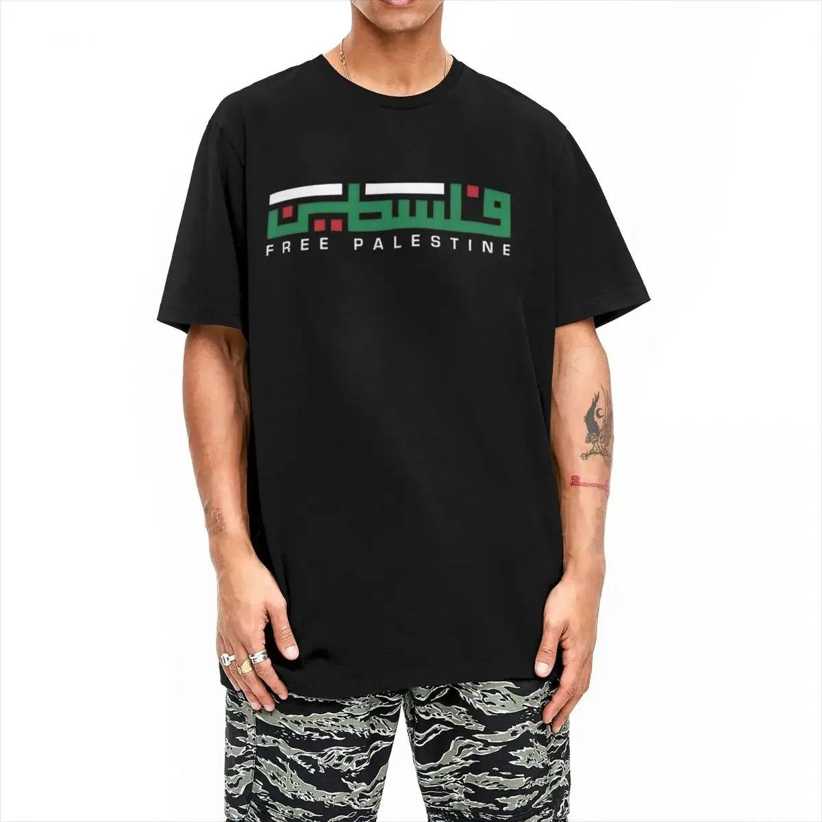Palestine Arabic Name With Palestinian Map 100% Cotton T-Shirts for Men's Aesthetic Casual Short Sleeve Top Tees