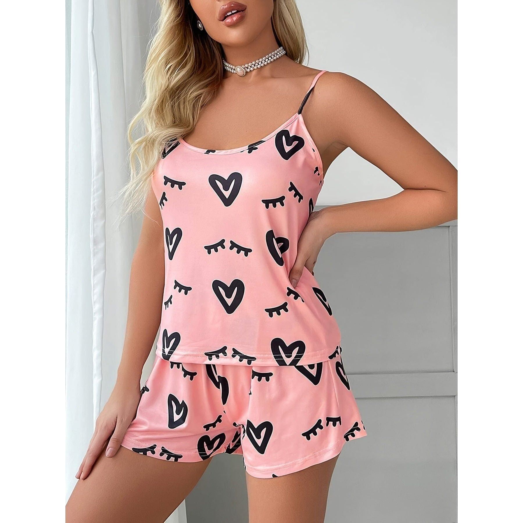 New Summer Fashion Sexy Pajama Set Women's 2 Pieces Sleepwear Pijamas Milk Silk Top and Shorts Pajamas for Women Lingerie - Jointcorp