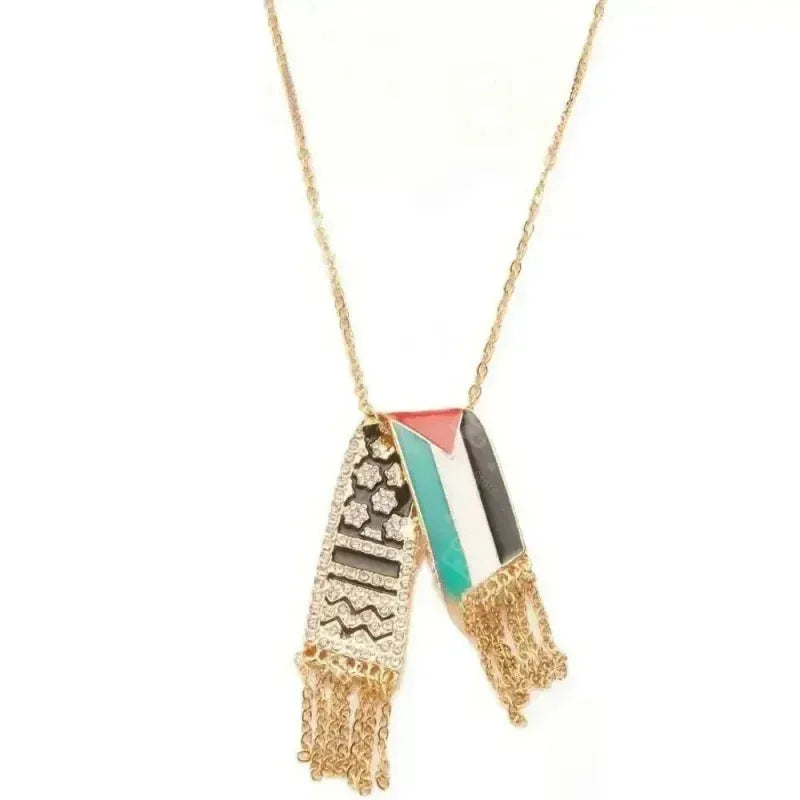 New Exquisite Stainless Steel Palestinian Pendant Necklace Men Women Retro Ethnic Palestinian Scarf Shape Chain Necklace Jewelry
