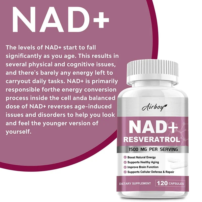 NAD+ Resveratrol Supplements - Natural Energy, Anti-aging and Cellular Health, Strengthens The Immune System
