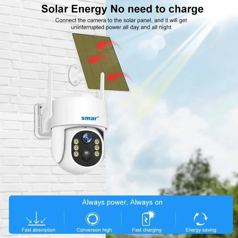 Smar 2/4MP WiFI Solar Camera 4G Sim Card Outdoor Camara PIR Human Detection Surveillance Camera PTZ Security Protection Monitor