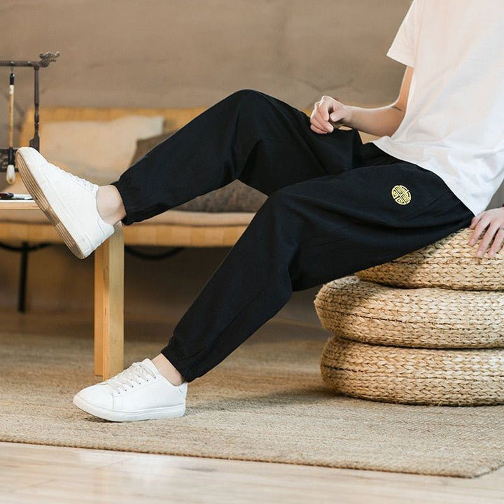 Cotton Linen Pants Men Fashion Embroidery Loose Pants Men's Street Jogging Pants - Jointcorp