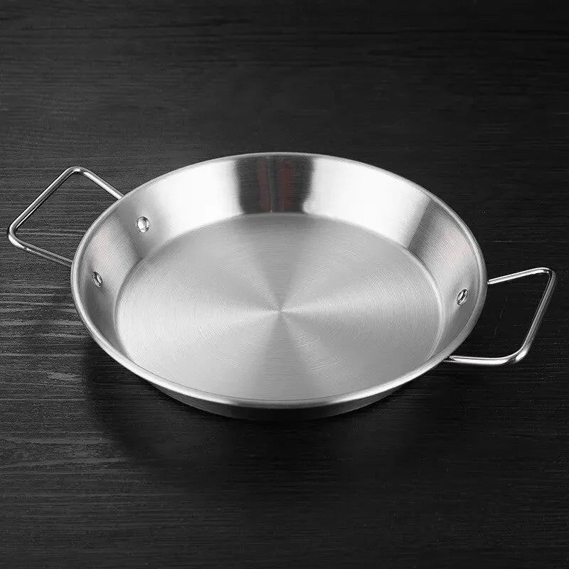 Stainless Steel Seafood Plate Thickened Paella Paella Pan Pan with Two Ears Red Handle TrayPaella Pan, Stainless Steel Risotto P