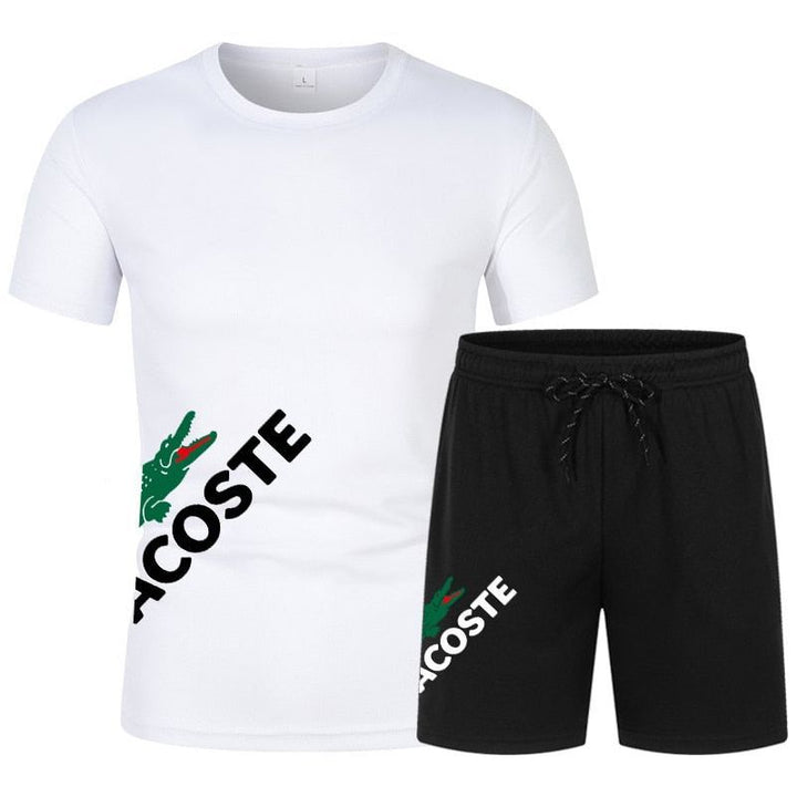 Men's short sleeved shorts sportswear, O-neck monochrome sportswear, two-piece fashion set, quick drying fitness set - Jointcorp