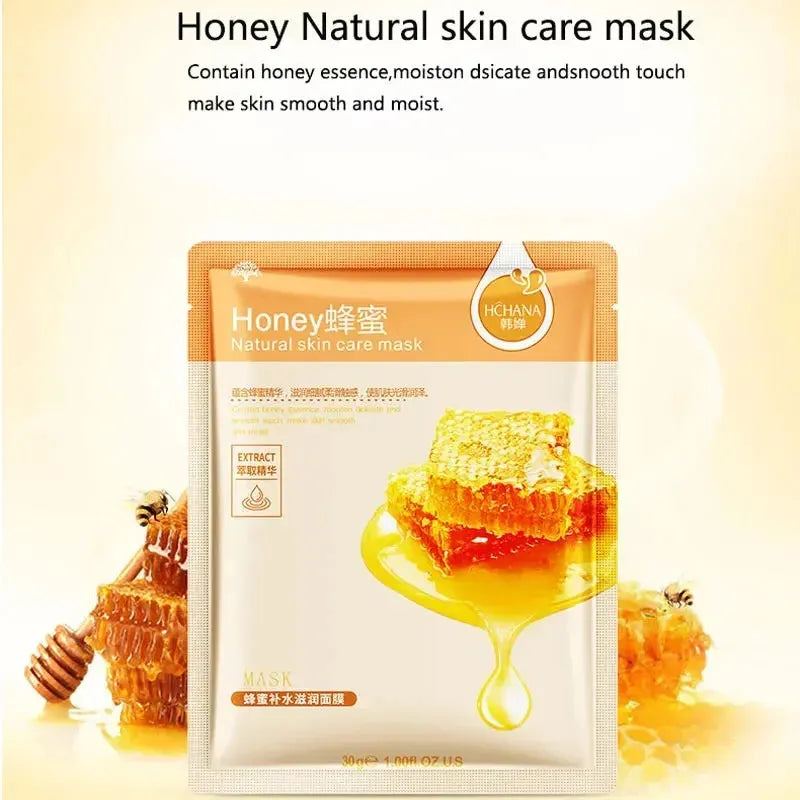 12PCS Honey Facial Mask Blueberry Pomegranate Aloe Plant Algae Facial Mask Moisturizing&Shrinking Pore Cosmetics skin care