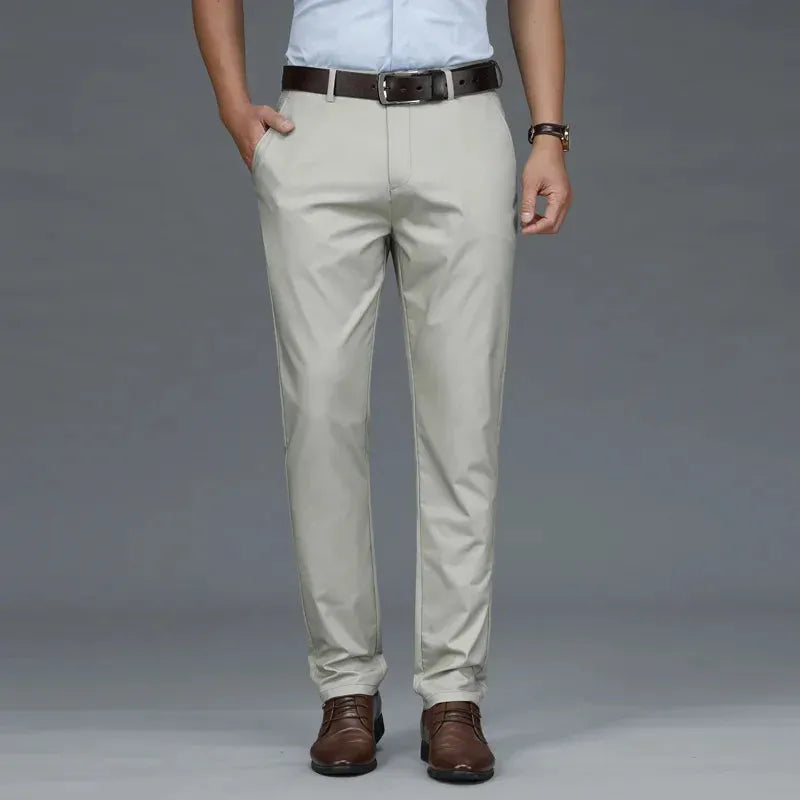 Autumn Casual Men's Lyocell High Stretch Business Suit Pants Classic Male Beige Elastic Waist British Style Trousers Plus Size
