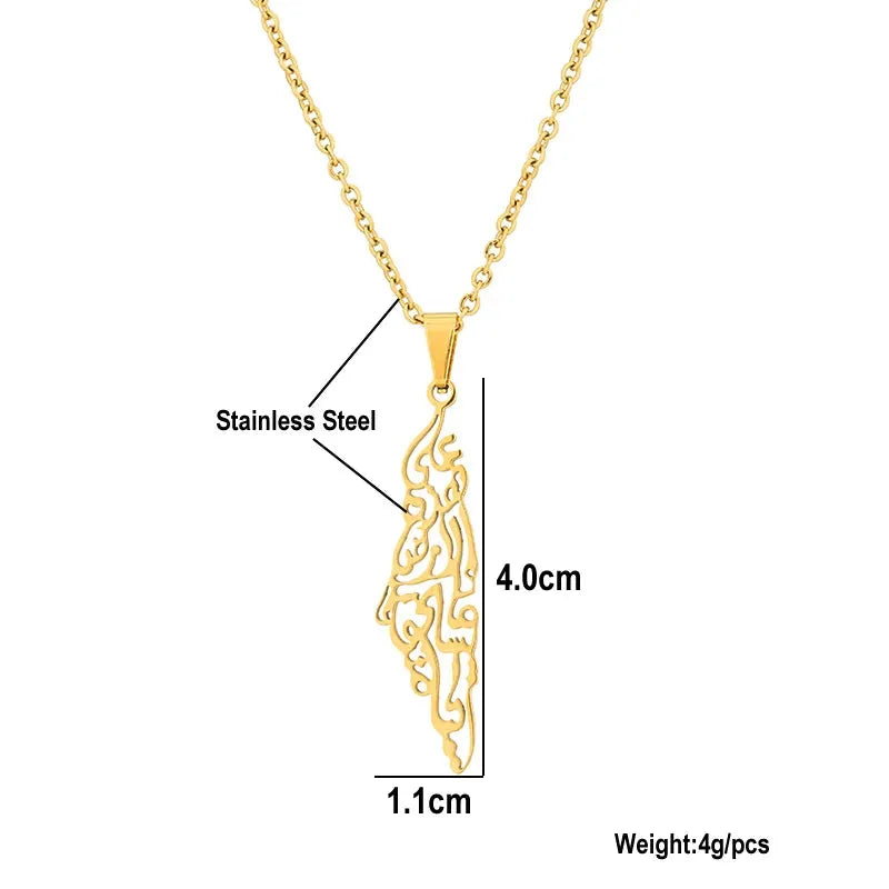 Palestine Israel Map Pendant Necklaces Women Girls Men Silver Color/Gold Color Stainless Steel Party Annivers Jewelry Gifts
