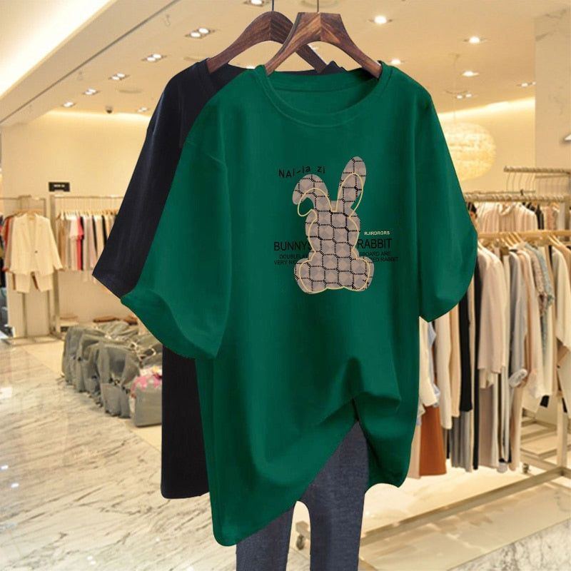 Women Clothing Printed Cartoon T-shirt Summer Plus Size Top Short Sleeve Causal Basic All Cotton Tees Pullovers - Jointcorp