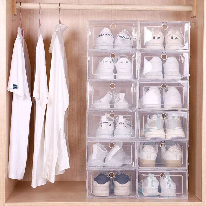 6pcs Set Fold Plastic Shoes Case Thickened Transparent Drawer Case Plastic Shoe Boxes Stackable Box Shoe OrganizerShoebox