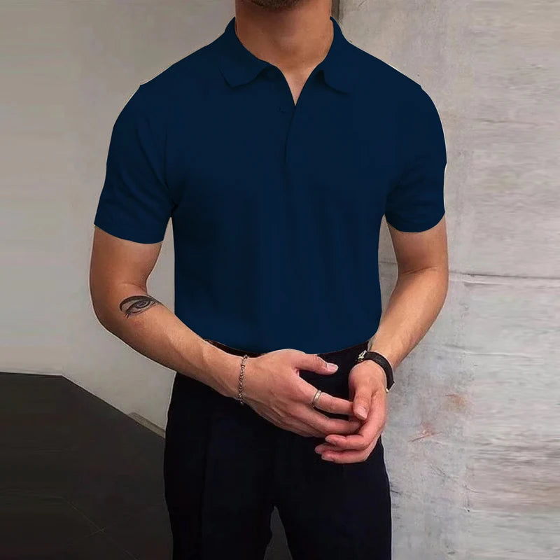 Fashion Slim Short Sleeve Mens Knit Tops Turn-down Collar Buttoned Casual Breathable Knitting Polo Shirt For Men Summer T Shirt