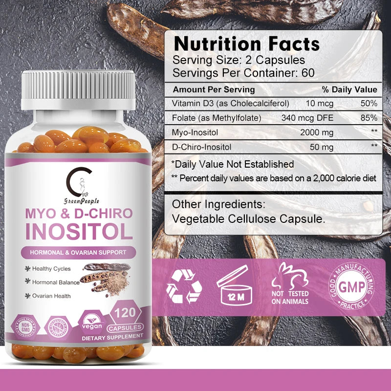 GPGP Greenpeople Myo-Inositol & D-Chiro Inositol Capsule with Folate for Ovarian Health Support and Balance Hormone Supplements