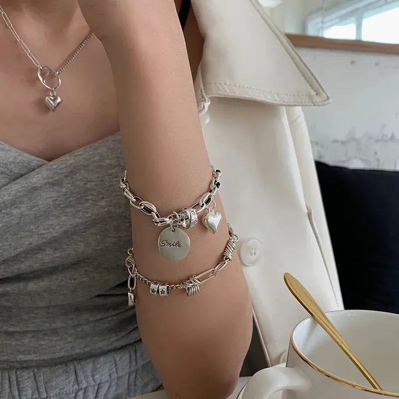 Bracelet for Women Vintage Geometric Heart Love Lucky Punk Jewelry