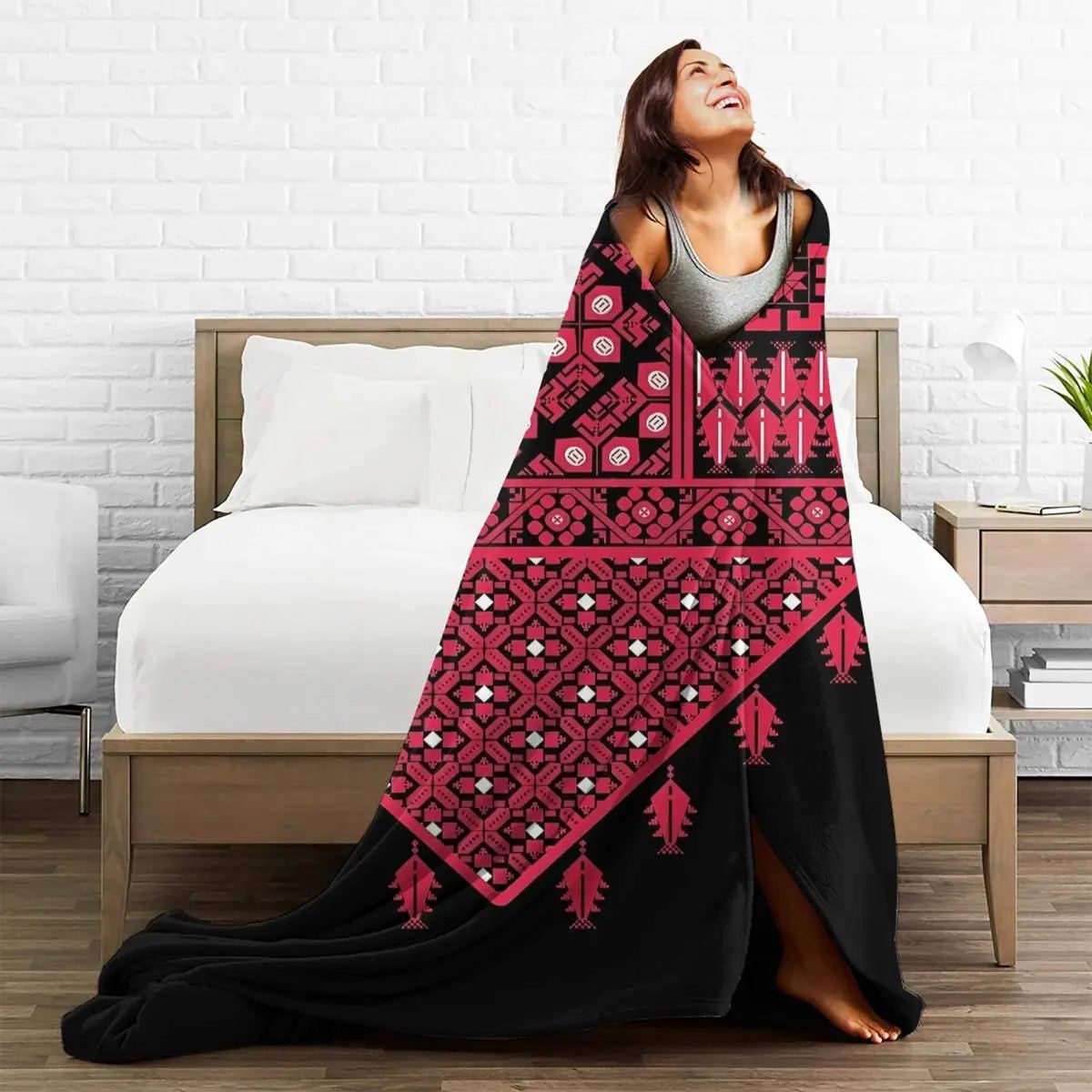 Palestinian Tatreez Cross Stitch Embroidery Art Arabic Blanket Palestine Travelling Flannel Throw Blanket Super Warm Bedspread