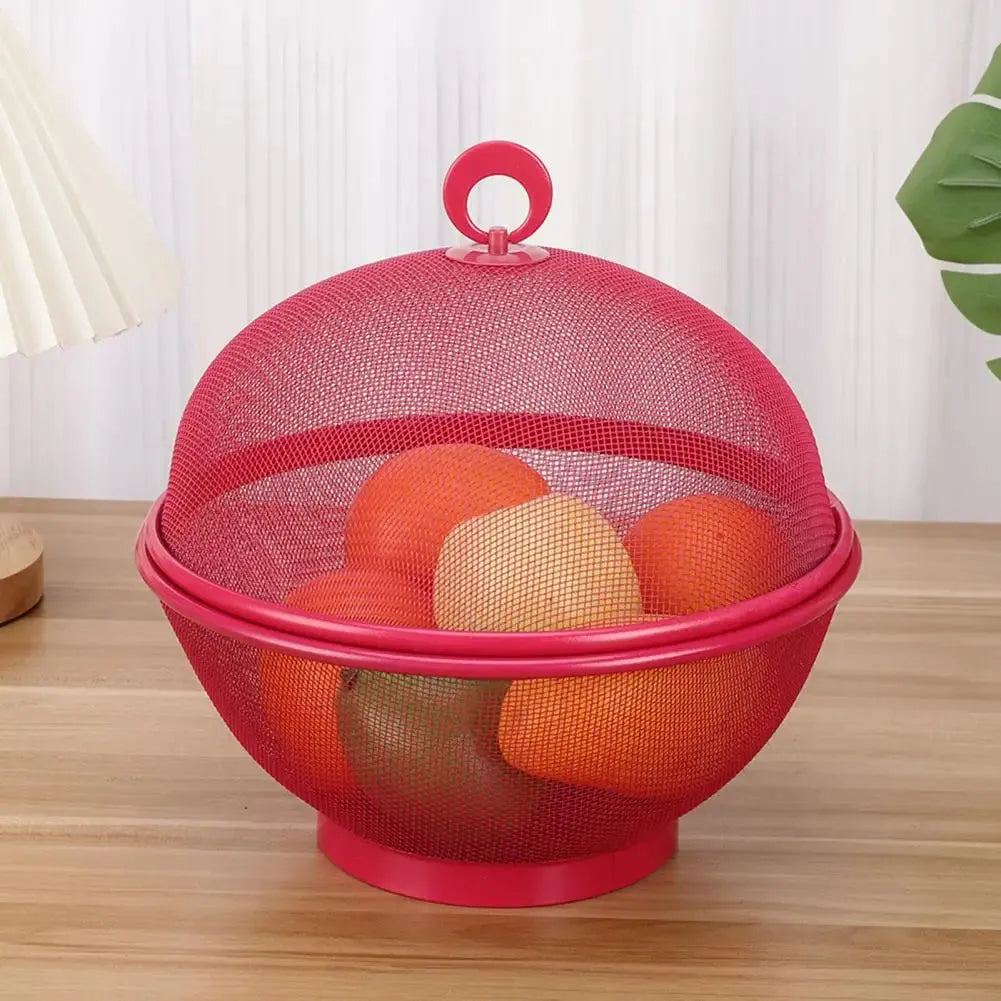 Mesh Fruit Basket With Lid Prevent Fly Stainless Steel Kitchen Drain Basket Vegetables Fruit Holder Creative Bowl Storage Basket