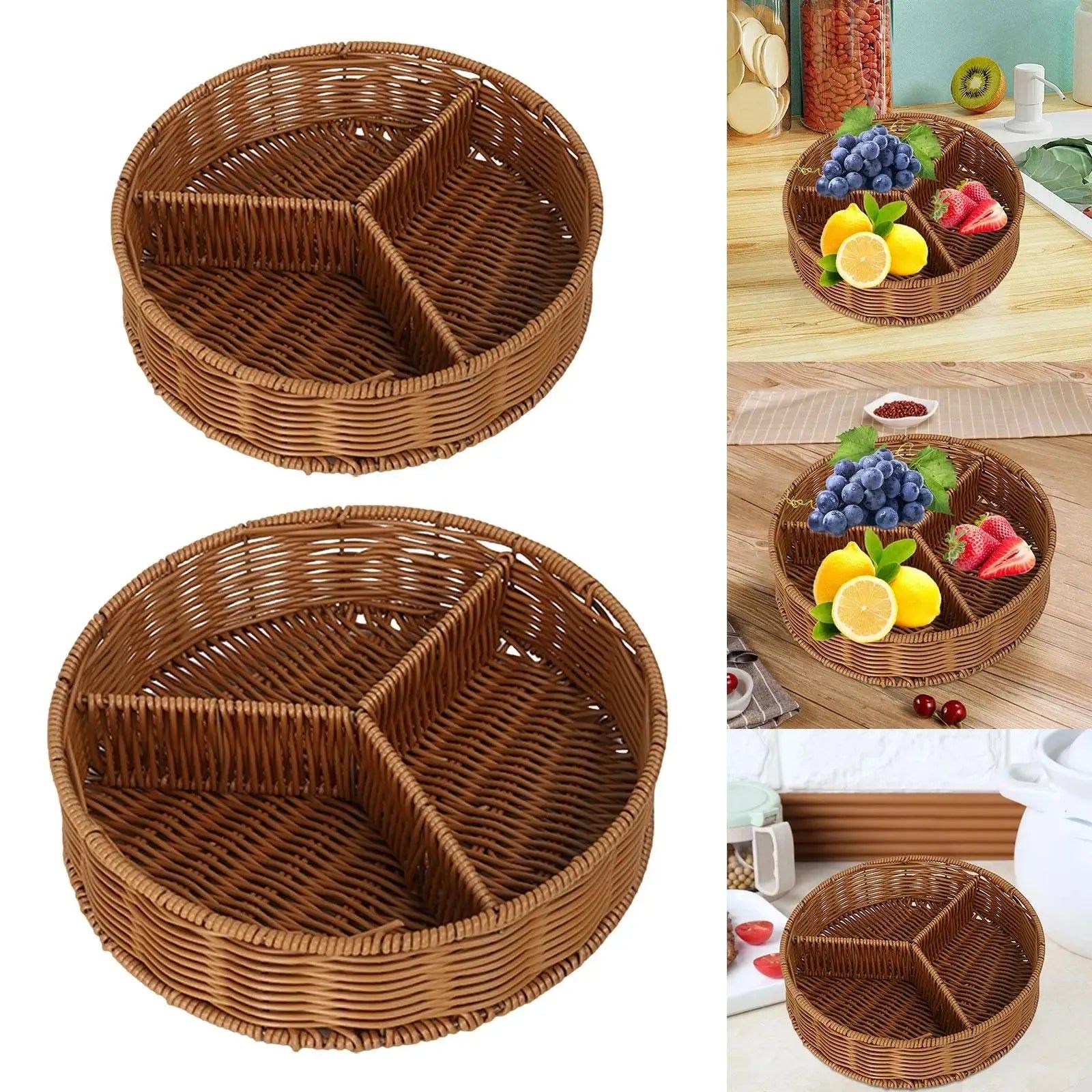 Imitation Rattan Bread Basket Round Fruit Baskets for Home Vegetables