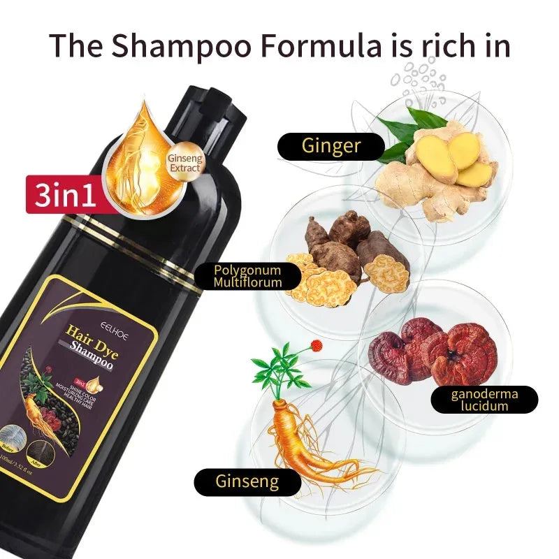 3 In 1 Dye Shampoo For Hair For Women Men Grey Coverage For Gary Dark Brown Black Hair Health Natural Herbal Hair Dye Shampoo