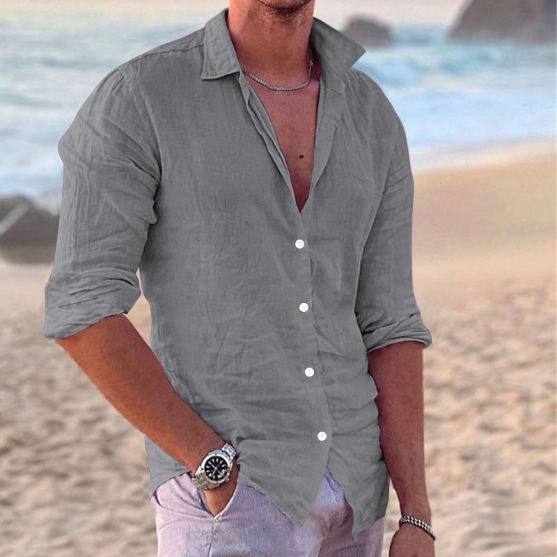 Linen Shirt Men's Casual Loose Tops Long Sleeve - Jointcorp