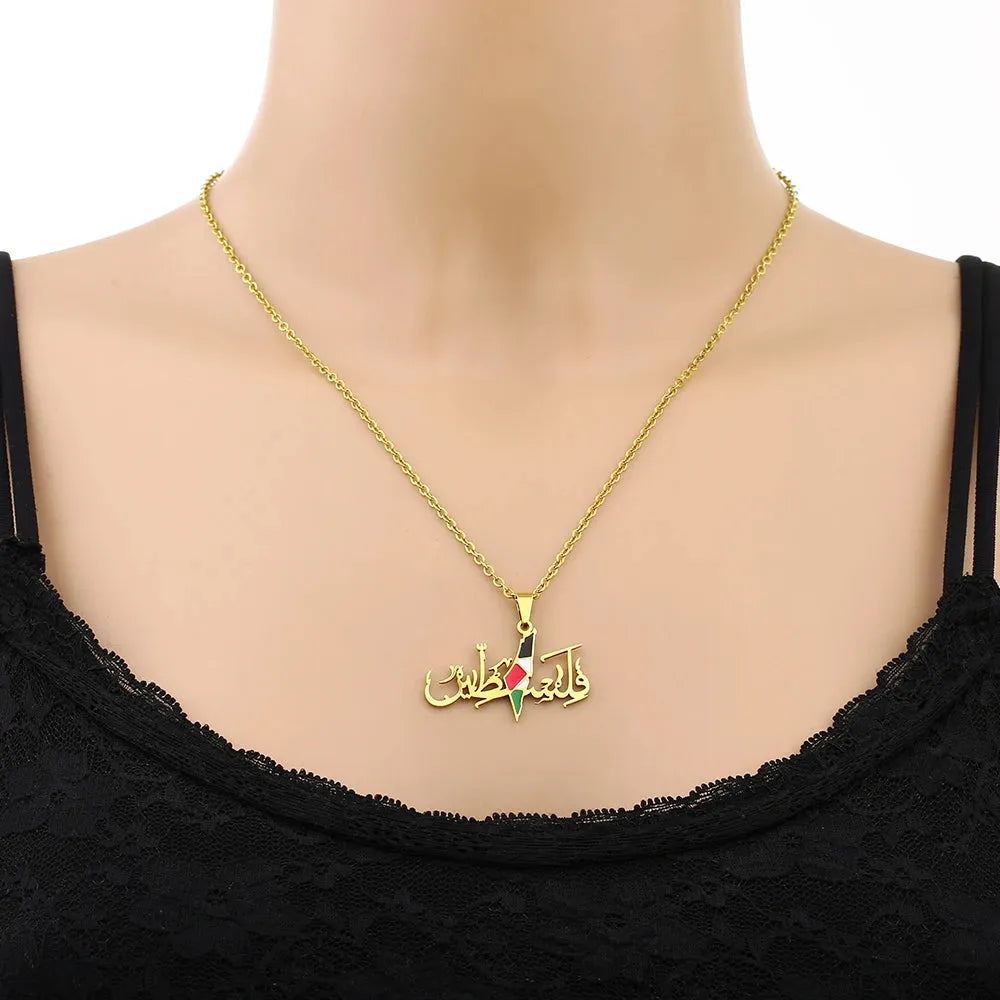 Fashion State of Palestine Map Flag Pendant Necklace Stainless Steel Men Women Maps Jewelry Gift