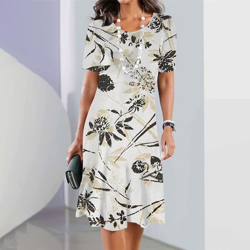 Dresses fashion for Women New 2023 Summer Plus Size Clothing Outdoor Party Dresses Short Sleeve O-Neck Women Long Knee Pullover