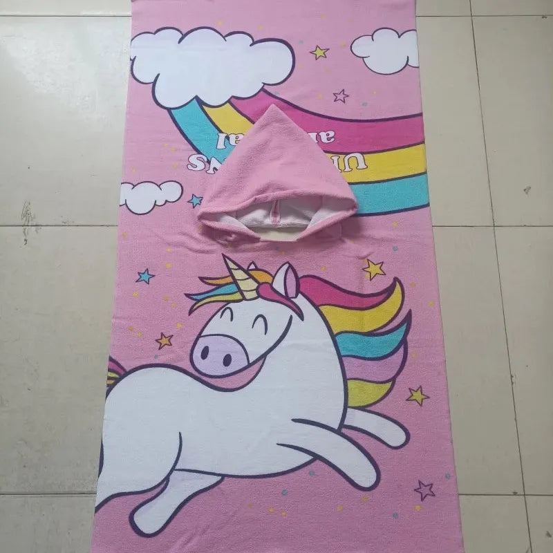 girl  Bathrobe Newborn Towel for Kids  Dress Up Kids Poncho Cape Kids Unicorn pattern Beach Towel Poncho Hooded Baby