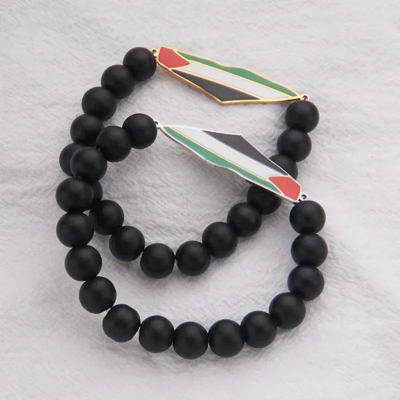 HNSP Stainless Steel Palestine Flag Map Series Hand Chain Beaded Bracelet For Men Women Jewelry Accessories