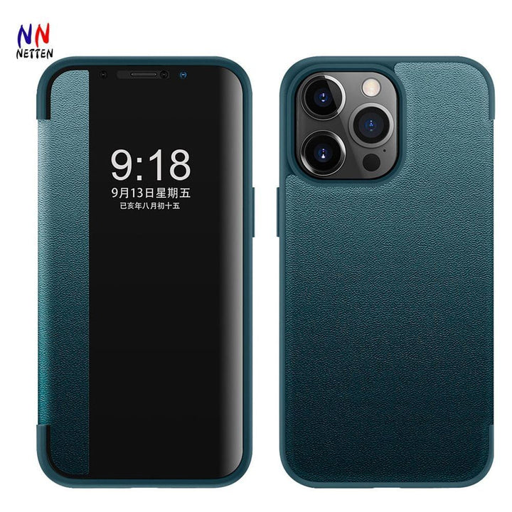 Smart View Flip Cover Leather Phone Case for iPhone 15 13 12 11 14 Pro Max mini 14 Plus 7 8 XR XSMAX Cover Funda - Jointcorp