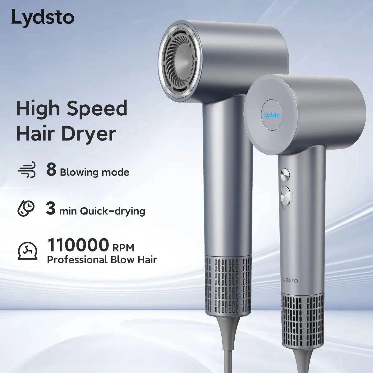 Lydsto High Speed Hair Dryer Negative Ion Hair Care 110,000 Rpm Professional Quick Dry LED Light 59dB Low Noise High Speed Blow