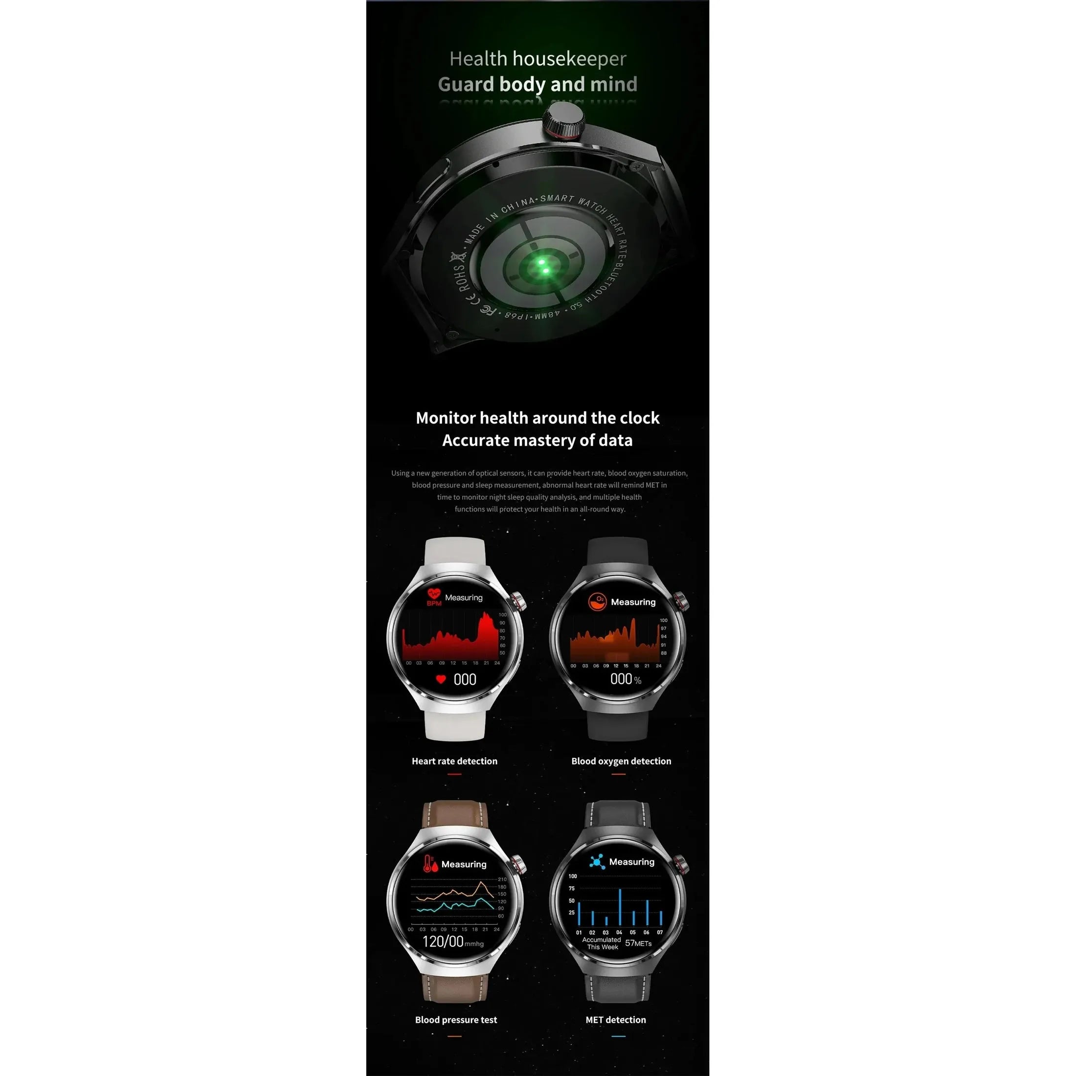 Smartwatch 1.6 inch HD Screen BT Call Compass NFC Waterproof Smart