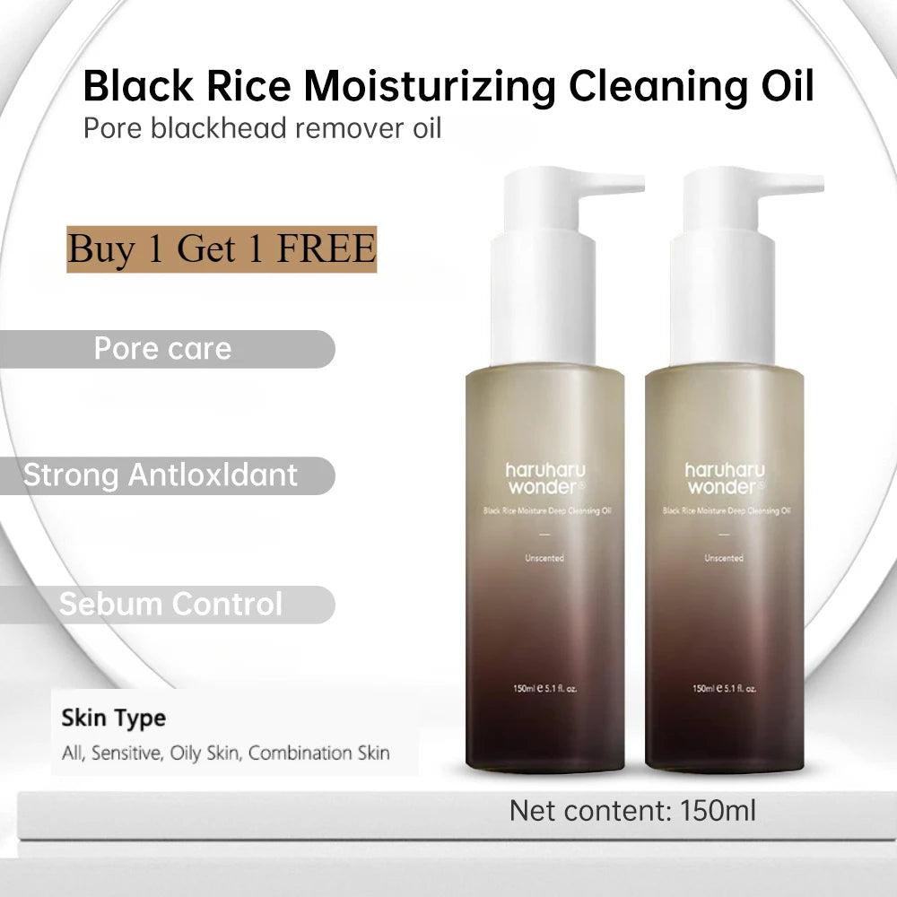 Korean Skin Care Sets Haruharu Wonder Hyaluronic Acid Black Rice Toner Pore Blackhead Makeup Cleansing Oil 150ml Face Care Sets