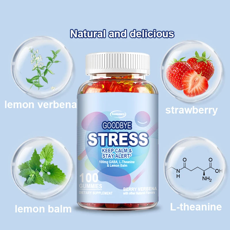 Goodbye Stress Gummies - with GABA, L-Theanine, Lemon Balm - Relieve Stress, Improve Negative Emotions, and Relax