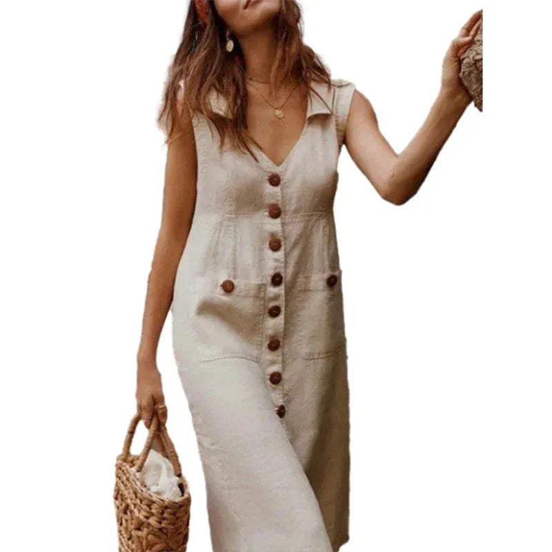 Elegant Casual Double Pocket Patchwork Dresses Women Solid Color Daily Commuter Dress Female Lapel Single-breasted Cardigan Gown