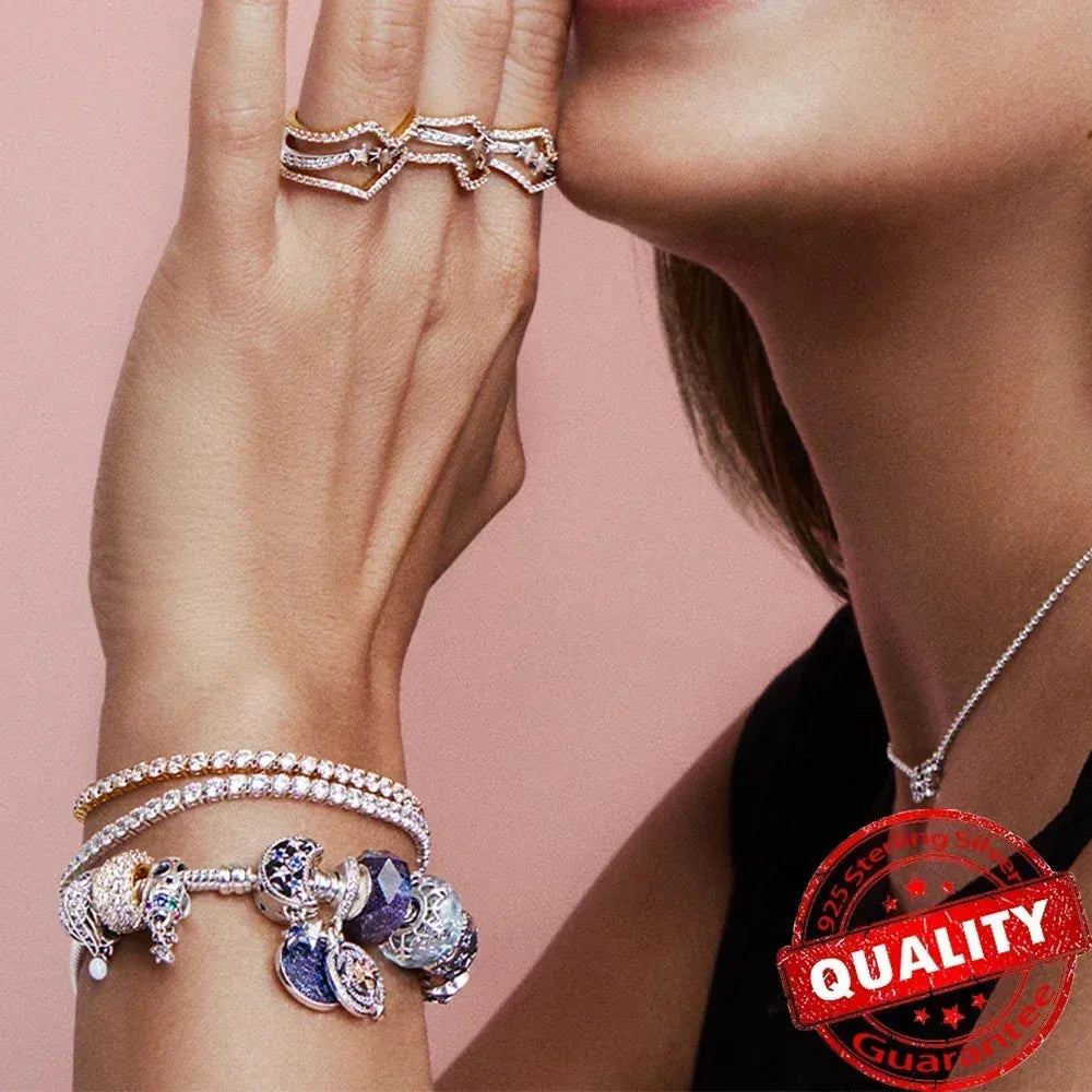 Authentic 925 Sterling Silver Blue Crystal Enamel Heart Charm Fit Pandora Bracelet Friend Surprise Birthday Jewelry Beads Gift