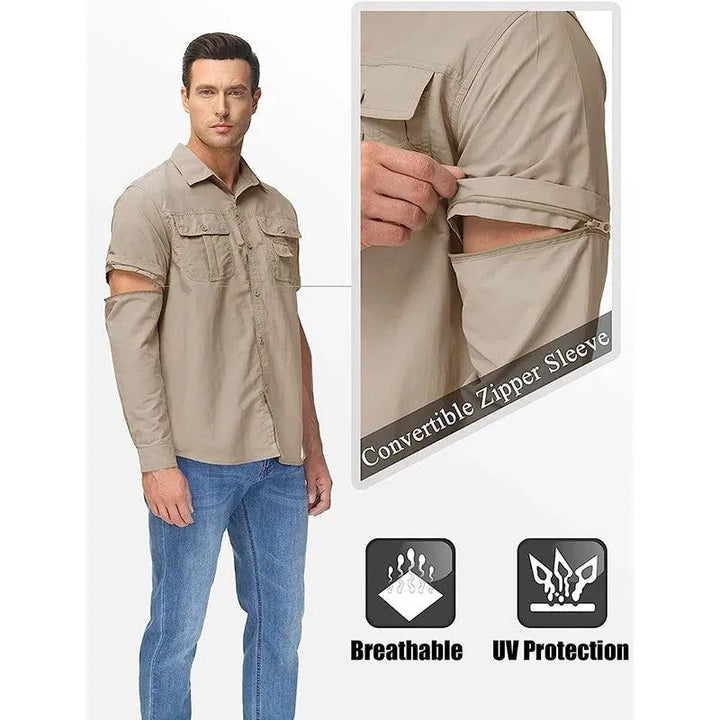 TRVLWEGO Hiking Shirt Spring Man Summer Camping Blouse Fishing Breathable Anti UV Quick-dry Detachable Outdoor Travel Climbing