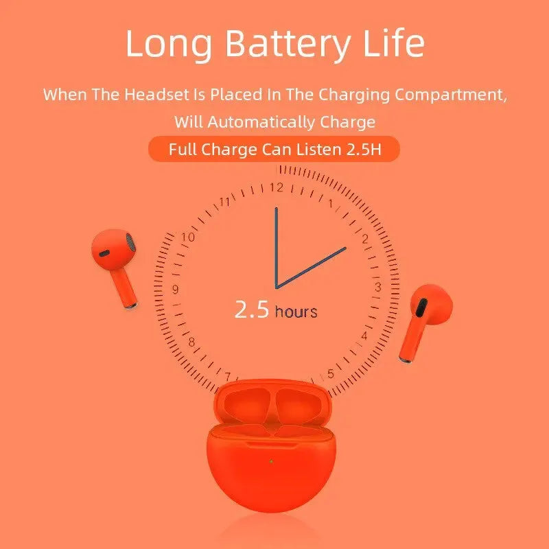 PRO 6 Wireless Bluetooth Headset 5.0 Bluetooth Protocol Earplug Type Strong Endurance Gaming Competitive Headphones TWS Running