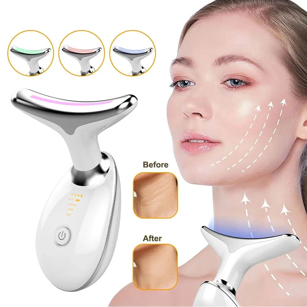 Neck Face Lifting Massager EMS Skin Tighten Device 3 Color Light LED Photon Therapy Neck Wrinkle Remover ES-1081 Beauty Tools