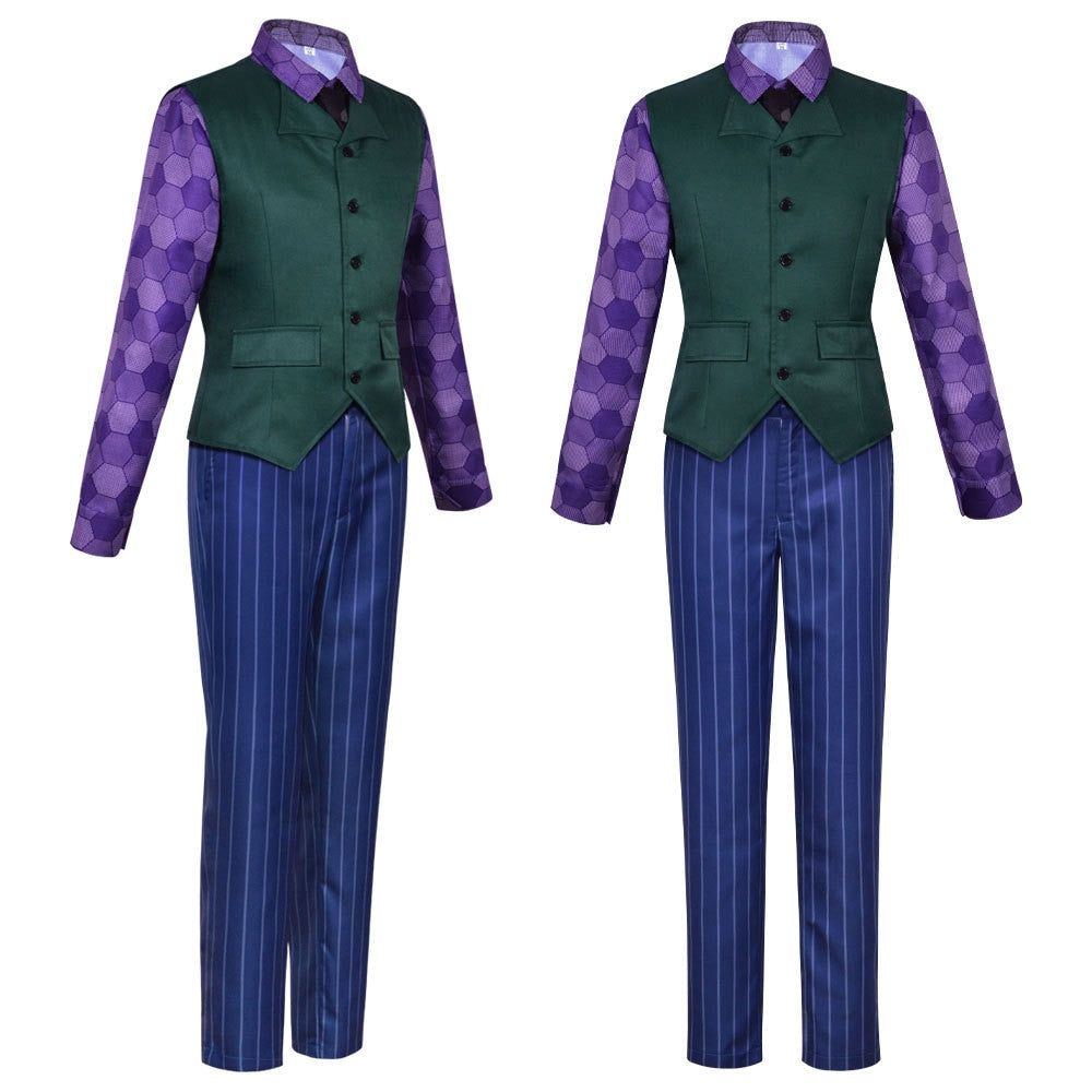 The Dark Knight Joker Cosplay Costume Movie Joker Heath Ledger Cosplay Suit Purple Jacket Uniform Blue Wig Mask For Adult