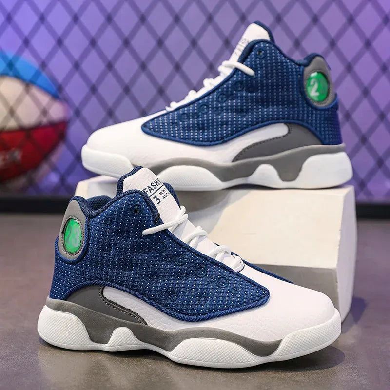 2023 new sports shoes male adolescent boys middle school leisure leather cushioned anti-slip actual combat basketball shoes