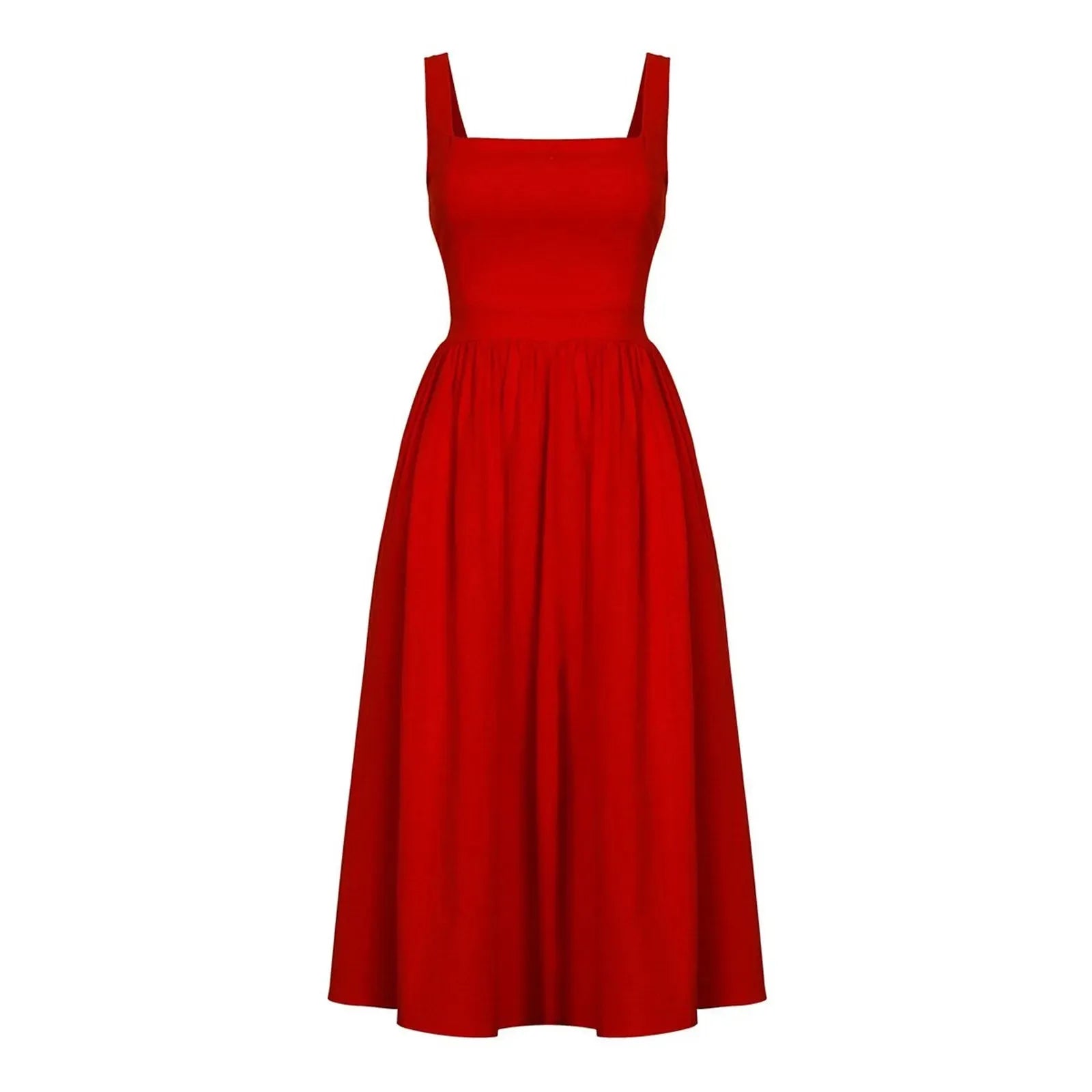 Women's Dress Vintage Sleeveless Solid Floral Ruched Summer Cute A-Line Flowy Swing Midi Dress