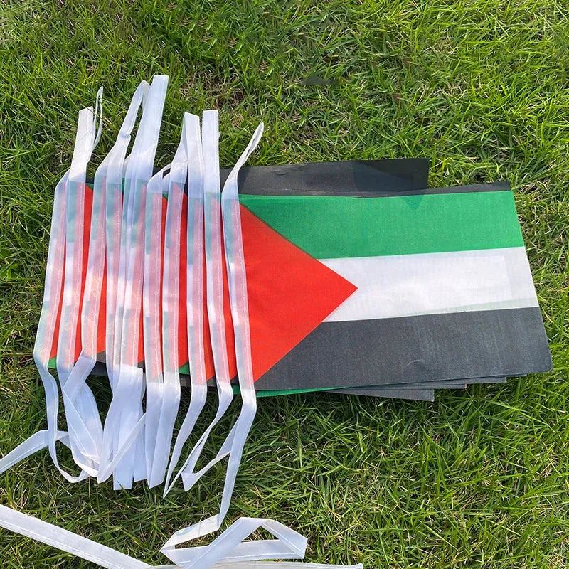 Aerlxemrbrae  20pcs/lot   Palestine  bunting flags 14x21cm  Pennant  Palestine  String Banner Buntings Festival Party Holiday
